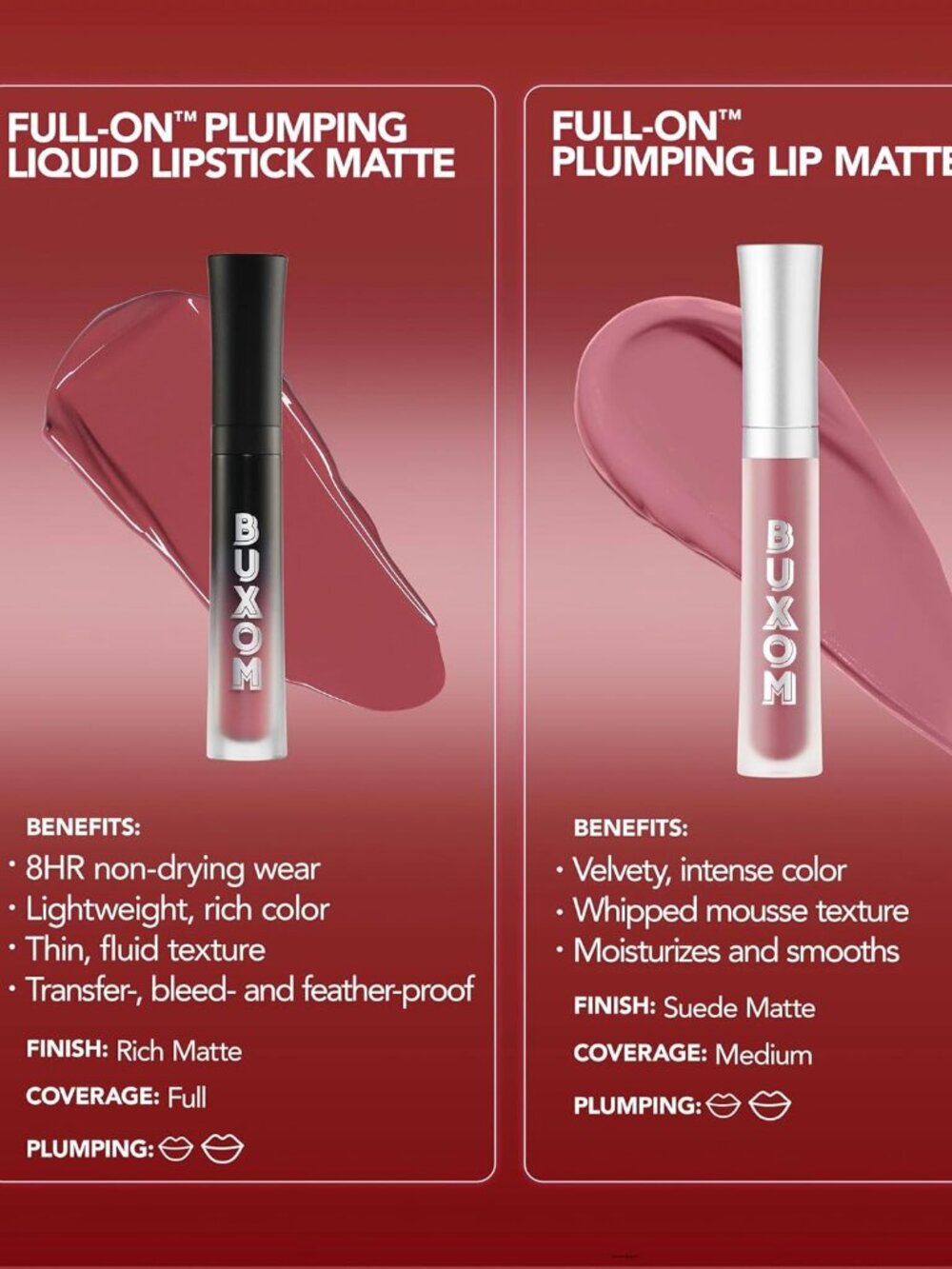 BUXOM Full-On Plumping Liquid Matte Lipstick, 8HR Long Wear, Lip Plumper - Picture 2 of 6